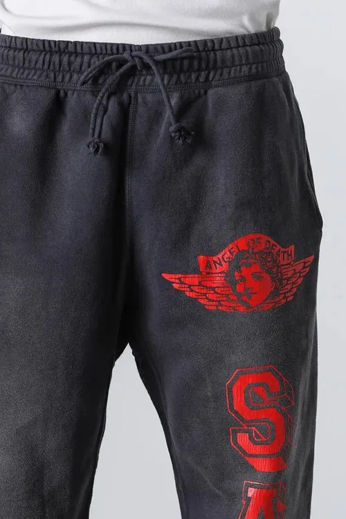 SAINT Mxxxxxx ANGEL SWEAT PANTS/BLK Angel Reborn Crack Print Distressed Sweatpants, Washed Black S-XL Assute Dyeing, Full Spray Fade, Heavy Fermentation Washing, Made with NEW VINTAGE Texture, Four Needles and Six Threads from the Factory, Boneless Patchwork, More Comfortable to Wear, Genuine Level Crack Print/Accessories Restored